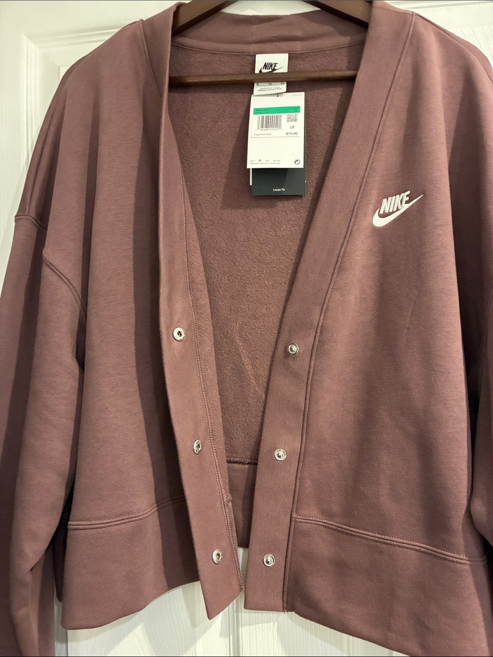 Nike Women's Mauve Cropped Cardigan Sweater - Picture 2 of 4